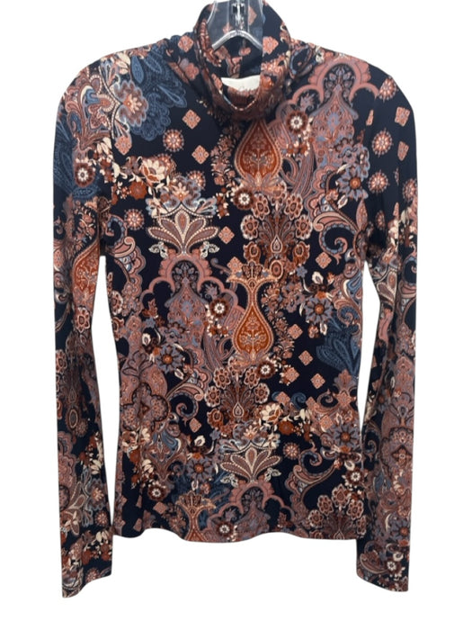 Cara Cara Size XS Navy & Orange Viscose Blend Abstract Turtleneck Top Navy & Orange / XS