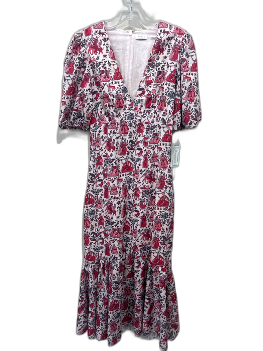 Rhode Size Est S White, Pink & Red Recycled Polyester Short Puff Sleeve Dress White, Pink & Red / Est S