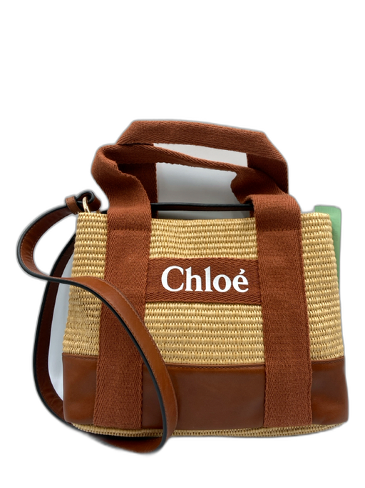 Chloe Beige & Brown Polypropylene Blend Woven Double Handle Logo Bag Beige & Brown / Mini