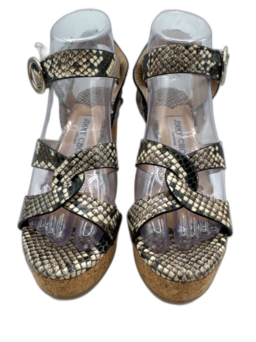 Jimmy Choo Shoe Size 36 Beige, Black & Tan Leather Snakeskin Embossed Sandals Beige, Black & Tan / 36
