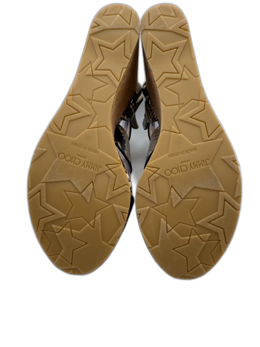 Jimmy Choo Shoe Size 36 Beige, Black & Tan Leather Snakeskin Embossed Sandals Beige, Black & Tan / 36