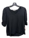 Avec Les Filles Size L Black Cotton Short Puff Sleeve V Neck Top Black / L