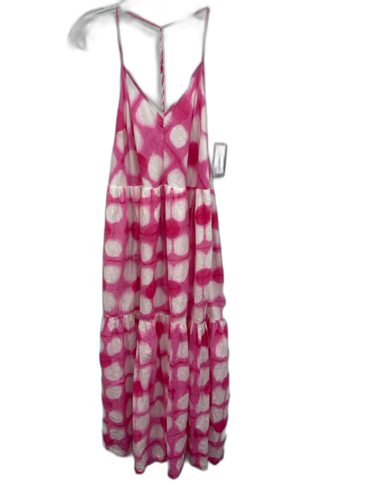 Maeve Size S Pink & White Cotton Blend Dye Detail Abstract Spaghetti Strap Dress Pink & White / S