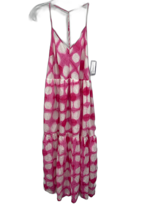 Maeve Size S Pink & White Cotton Blend Dye Detail Abstract Spaghetti Strap Dress Pink & White / S
