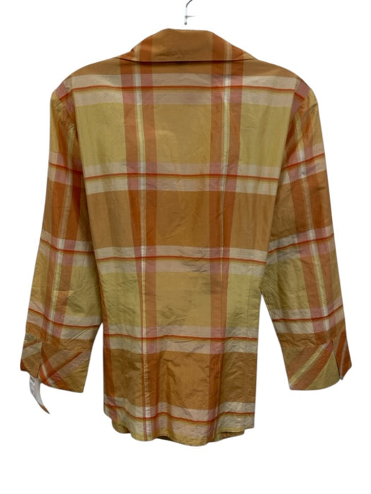 Lafayette 148 Size 8 Orange & Yellow Silk Checkered Long Sleeve Button Up Top Orange & Yellow / 8