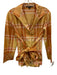 Lafayette 148 Size 8 Orange & Yellow Silk Checkered Long Sleeve Button Up Top Orange & Yellow / 8