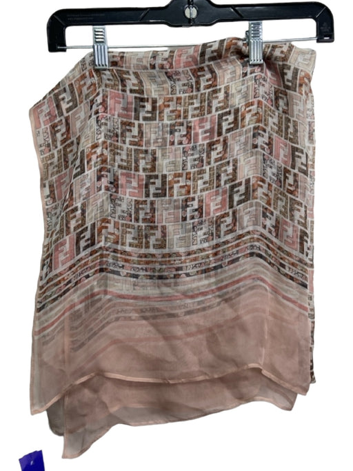 Fendi Pink, White, Brown Silk Long Zucca Floral Stole scarf Pink, White, Brown