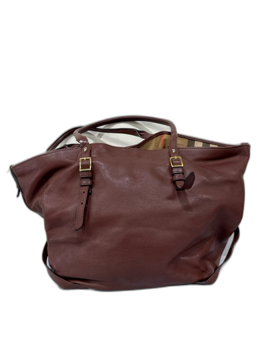 Burberry Brown Leather Gold hardware Buckle Detail Snap Clasp Tote Bag Brown / Medium