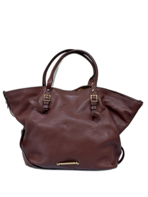 Burberry Brown Leather Gold hardware Buckle Detail Snap Clasp Tote Bag Brown / Medium