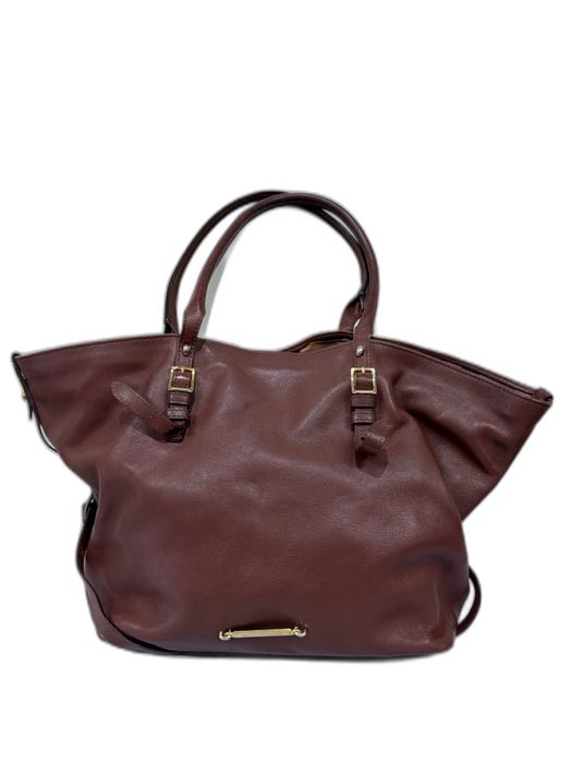 Burberry Brown Leather Gold hardware Buckle Detail Snap Clasp Tote Bag Brown / Medium