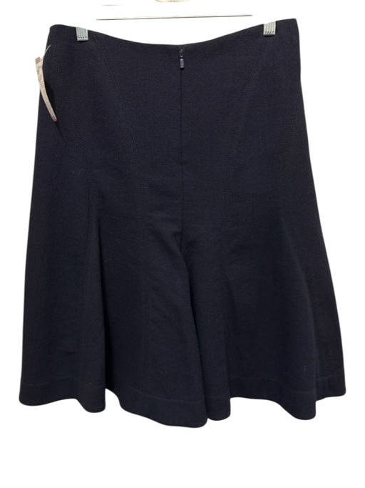 Chloe Size 38 Navy & Silver Wool Blend Back Zip Front Buttons Side Slits Skirt Navy & Silver / 38