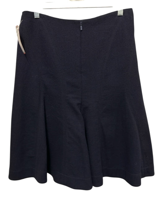 Chloe Size 38 Navy & Silver Wool Blend Back Zip Front Buttons Side Slits Skirt Navy & Silver / 38