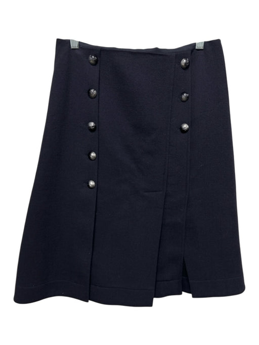 Chloe Size 38 Navy & Silver Wool Blend Back Zip Front Buttons Side Slits Skirt Navy & Silver / 38
