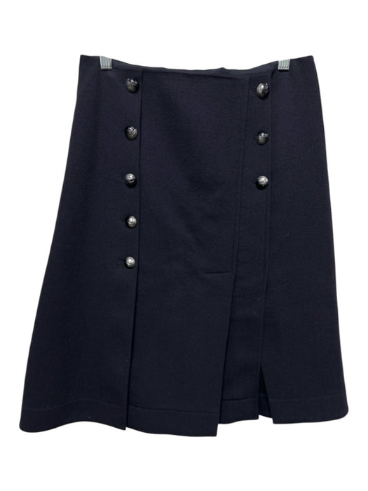 Chloe Size 38 Navy & Silver Wool Blend Back Zip Front Buttons Side Slits Skirt Navy & Silver / 38