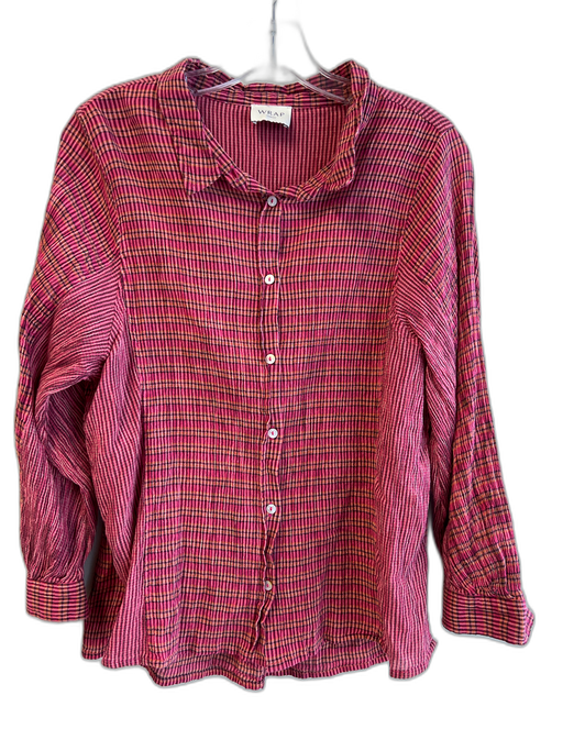 Wrap London Size 12 Pink 100% Cotton Accordian Plaid Button Down Shirt Top Pink / 12