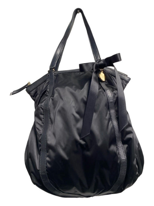 Henri Bendel Black Nylon Top Zipper Top Handle Bow Detail Gold Hardware Bag Black / Large