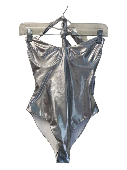 Cynthia Rowley Size S Silver Polyester Halter One Piece Tie Back Swimsuit Silver / S