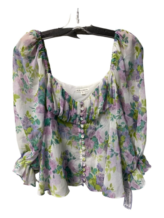 For Love & Lemons Size XS Green, Purple & Multi Polyester Button Up Sheer Top Green, Purple & Multi / XS