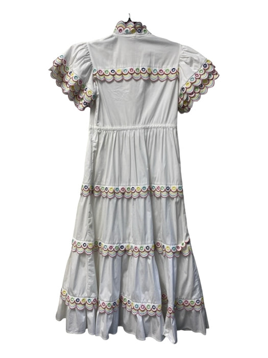 Celia B Size S White & Multi Cotton Short Sleeve Round Neck Eyelet Detail Dress White & Multi / S