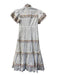 Celia B Size S White & Multi Cotton Short Sleeve Round Neck Eyelet Detail Dress White & Multi / S