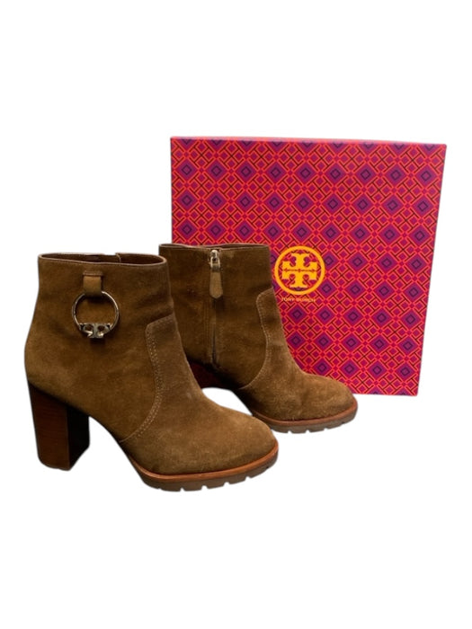 Tory Burch Shoe Size 8.5 Brown Suede Gold hardware Side Zip Lugg Sole Boots Brown / 8.5