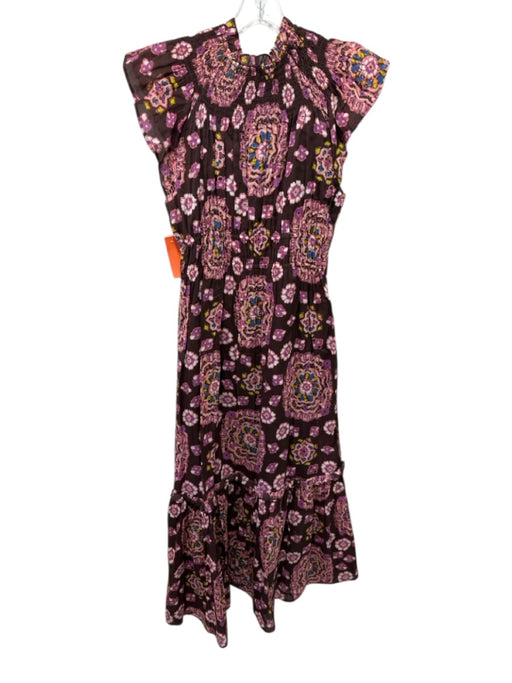 Cleobella Size M Brown, Pink, Multi Cotton Cap Sleeve Floral Print Maxi Dress Brown, Pink, Multi / M