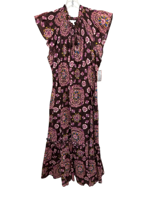 Cleobella Size M Brown, Pink, Multi Cotton Cap Sleeve Floral Print Maxi Dress Brown, Pink, Multi / M