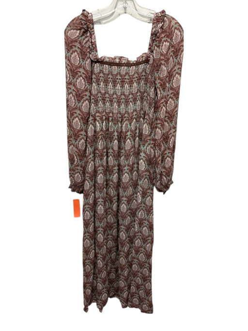 Hill House Size S Mint Green & Brown Viscose Long puff sleeve Midi Dress Mint Green & Brown / S