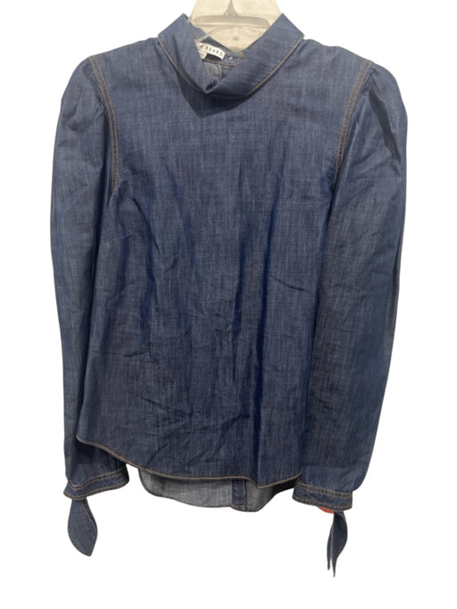 Veronica Beard Size 6 Dark Blue Cotton & Tencel Long puff sleeve Collar Top Dark Blue / 6