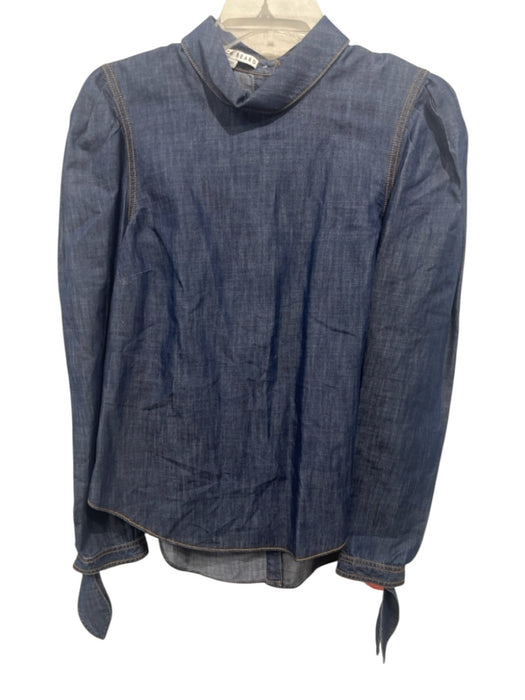 Veronica Beard Size 6 Dark Blue Cotton & Tencel Long puff sleeve Collar Top Dark Blue / 6