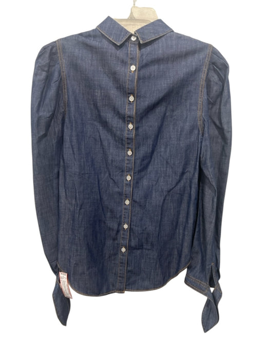 Veronica Beard Size 6 Dark Blue Cotton & Tencel Long puff sleeve Collar Top Dark Blue / 6