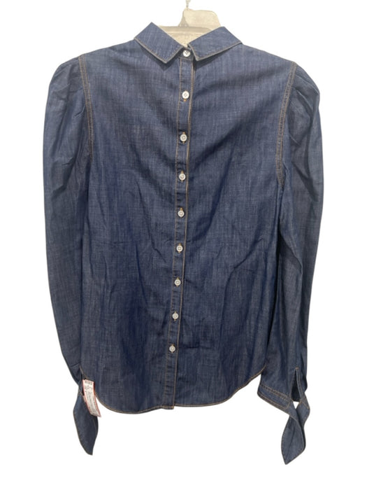 Veronica Beard Size 6 Dark Blue Cotton & Tencel Long puff sleeve Collar Top Dark Blue / 6
