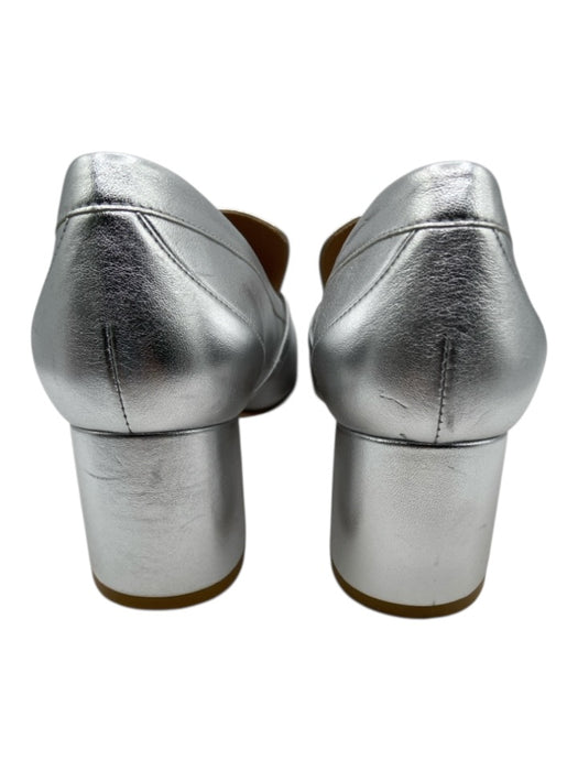 Stuart Weitzman Shoe Size 9 Silver Leather Metallic Buckle Detail Loafers Silver / 9