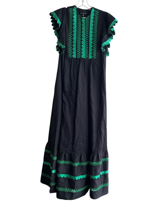 Cynthia Rowley Size XS Black Green No Fabric Tag Embroidered Design Maxi Dress Black Green / XS