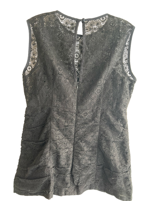 Nanette Lepore Size 6 Black Cotton Sleeveless Back Zip Lace Overlay Top Black / 6