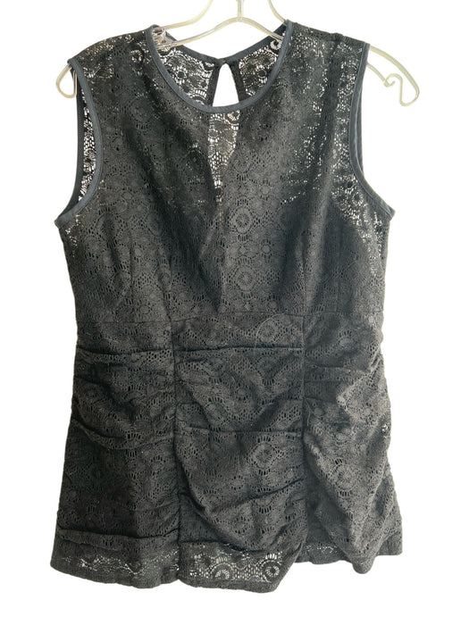 Nanette Lepore Size 6 Black Cotton Sleeveless Back Zip Lace Overlay Top Black / 6