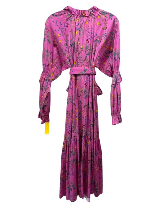 Cynthia Rowley Size Small Pink & Multi Cotton Blend Long Ruffle Sleeve Dress Pink & Multi / Small