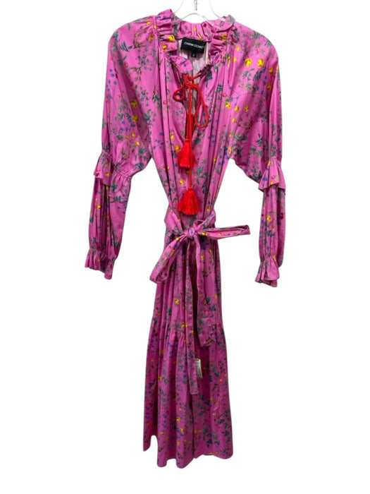 Cynthia Rowley Size Small Pink & Multi Cotton Blend Long Ruffle Sleeve Dress Pink & Multi / Small