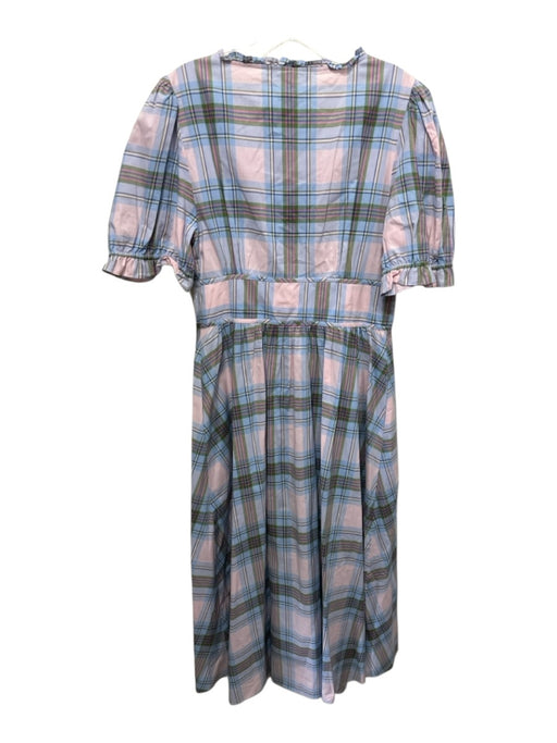 Hill House Size Medium Blue, Pink, Green Cotton Short Puff Sleeve Plaid Dress Blue, Pink, Green / Medium