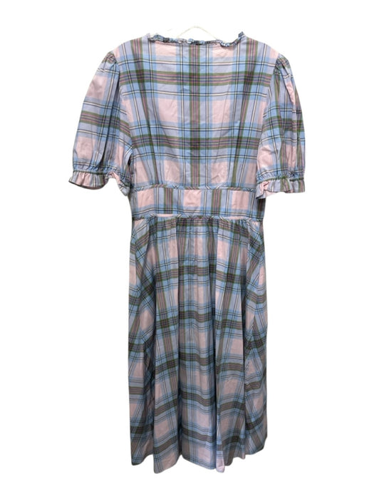 Hill House Size Medium Blue, Pink, Green Cotton Short Puff Sleeve Plaid Dress Blue, Pink, Green / Medium