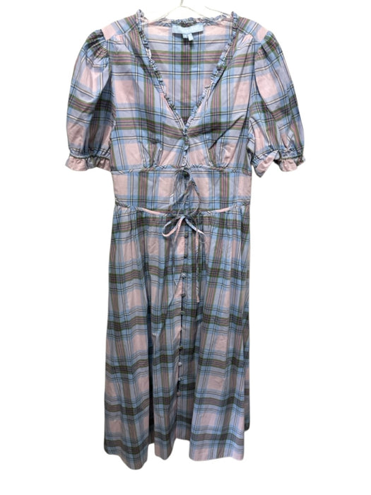 Hill House Size Medium Blue, Pink, Green Cotton Short Puff Sleeve Plaid Dress Blue, Pink, Green / Medium