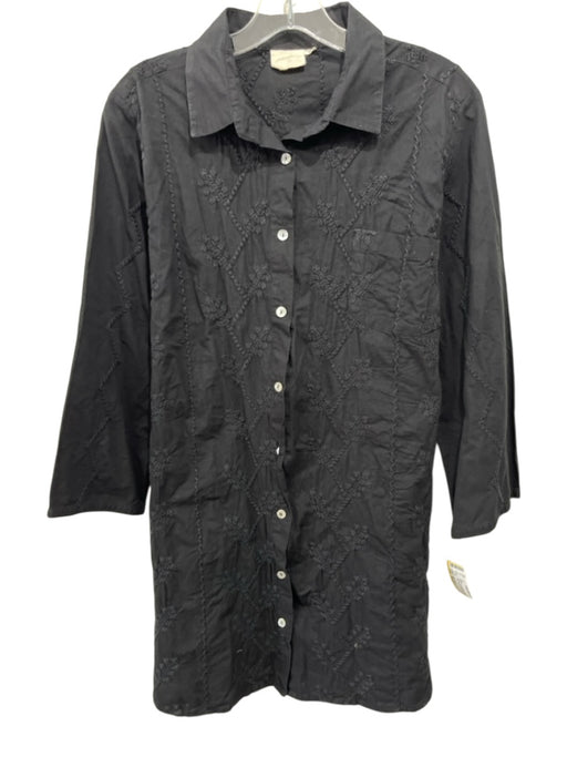 Julia Amory Size Medium Black Cotton Long Sleeve Embroidered Button Front Dress Black / Medium