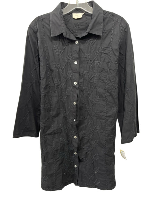 Julia Amory Size Medium Black Cotton Long Sleeve Embroidered Button Front Dress Black / Medium