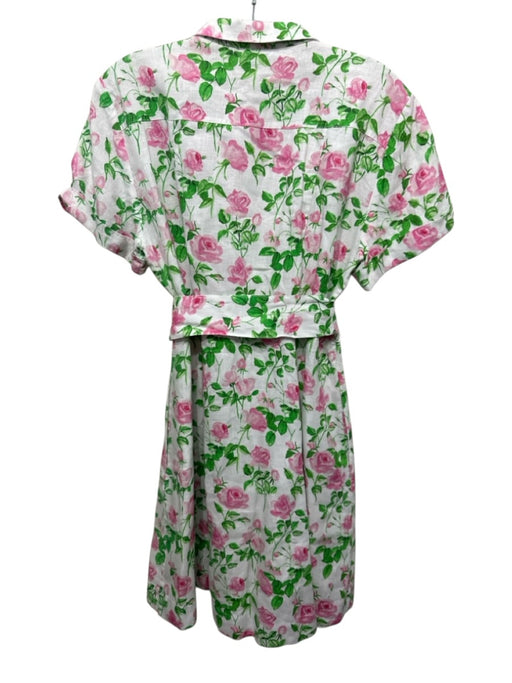 Hill House Size Medium White, Pink, Green Linen Short Sleeve Floral Collar Dress White, Pink, Green / Medium
