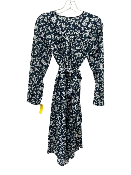 J Crew Size Small Navy, Green, White Cotton Long Sleeve Floral Midi Dress Navy, Green, White / Small