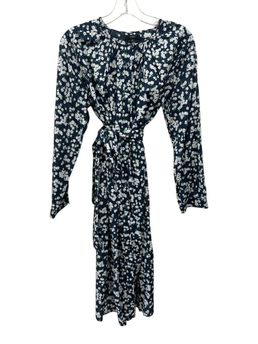 J Crew Size Small Navy, Green, White Cotton Long Sleeve Floral Midi Dress Navy, Green, White / Small