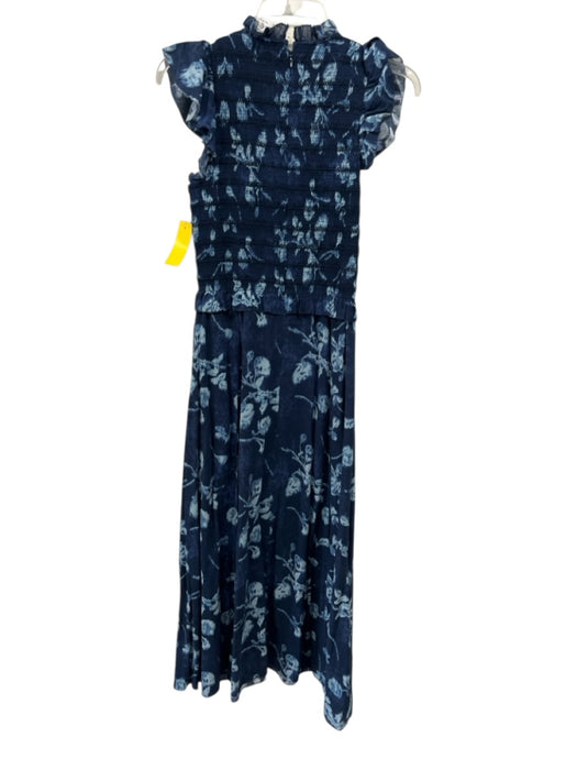 Sea New York Size 4 Blue & Light Blue Cotton Ruffle Cap Sleeve Floral Midi Dress Blue & Light Blue / 4