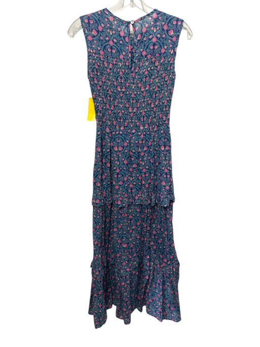 Banjanan Size Small Blue, Green, Pink Cotton Ruffle Cap Sleeve Floral Dress Blue, Green, Pink / Small