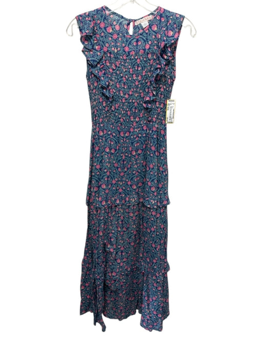 Banjanan Size Small Blue, Green, Pink Cotton Ruffle Cap Sleeve Floral Dress Blue, Green, Pink / Small