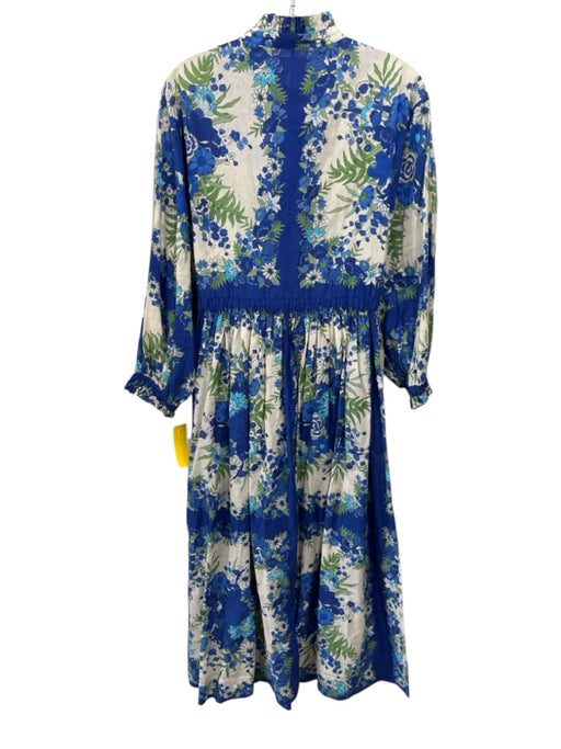 Cara Cara Size Medium Blue, Green, White Cotton Long Sleeve Floral Dress Blue, Green, White / Medium